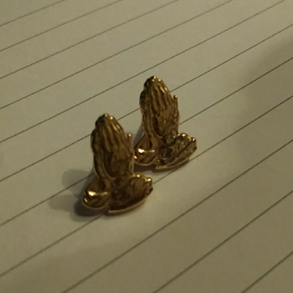 Gold Praying Hands Post Earrings